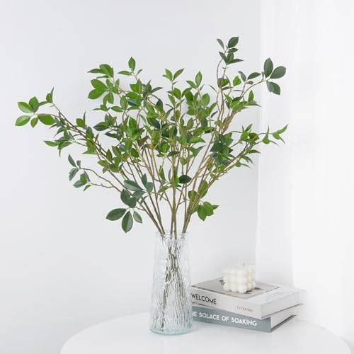 VaryFloral 6 St Konstgjorda Grenar Falska Fikusgrenar Stjälkar Gröna Buskar Grönska Med Eukalyptusblad Kvistar för Vas Hem Bröllop Kontor