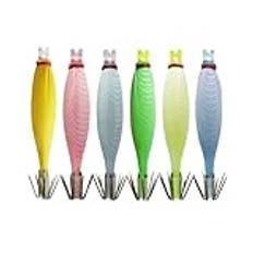 Squid Jig Squid Hook Squid Lure Bait 12pcs/pack 6colors Suttee 5cm Japan Floating UV Fluorescent Transparent Yellow Pink Green Light Blue White Purple (No.421-006)