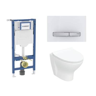 Geberit Duofix 112 cm toiletpakke inkl. Ifö Spira Style væghængt toilet + toiletsæde, Geberit Sigma50 square hvid/krom