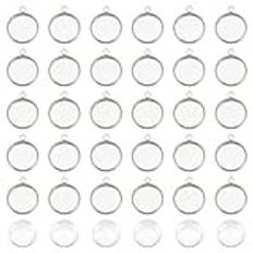 UNICRAFTALE Cirka 50 uppsättningar 12 mm platta runda bricka hängen tillverkning kit 304 rostfritt stål hänge tom infattning berlock cabochon inställningar och klart glas cabochon för kvinnor halsband