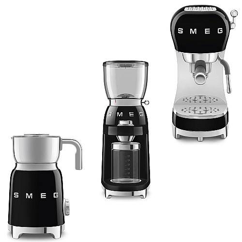 Smeg - Komplett Kaffepaket - Svart högblank med 50's Style