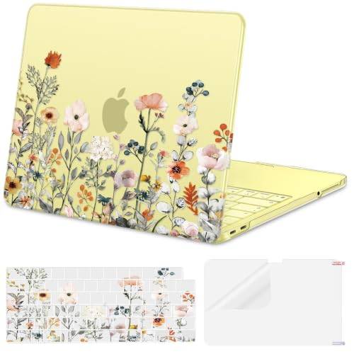 MOSISO Skyddsfodral Kompatibel med MacBook Neo 13 tum Omslag 2026 A18 Pro | Tangentbordskåpa & Skyddsfilm & Blommor Slitstark Trädgård Hård Repor Fodral för MacBook Neo 13 A3404, Citrusgul