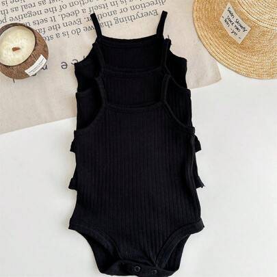 LMoss 3 st/set Nyfödd Baby Flicka Söt Vit Stickad Body Med Axelband För Sommaren - Svart (6-9M,9-12M,12-18M,18-24M,2-3Y,0-1M,1-3M,3-6M)