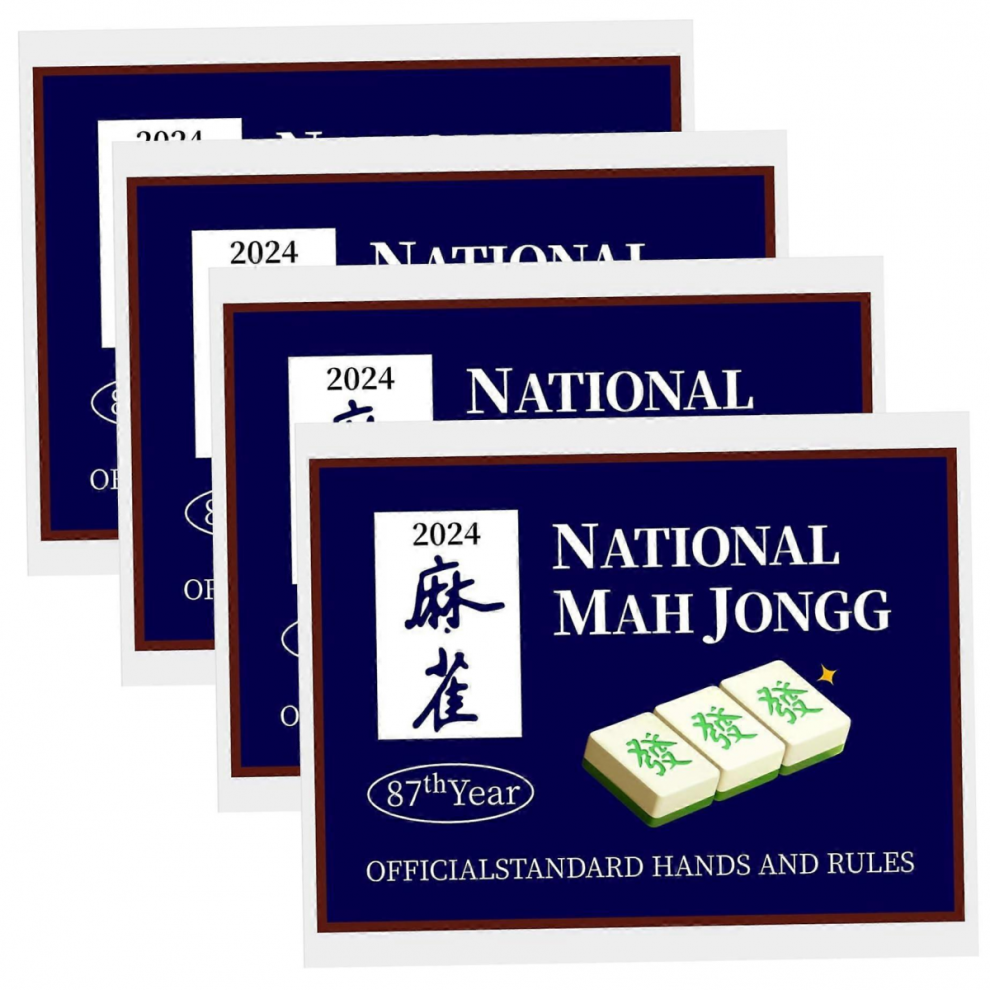 Mahjong-kort 2024 4-delt blå nationale Mahjong-kort officielle standardhænder og regler stor skrift scorekort_M
