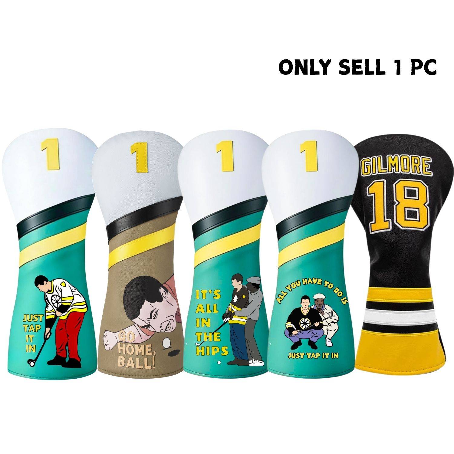 Golf Headcovers Happy Gilmore Golf Club Head Covers for Drivers，Premium Gilmore Head Covers for Father‘s Dad Gift