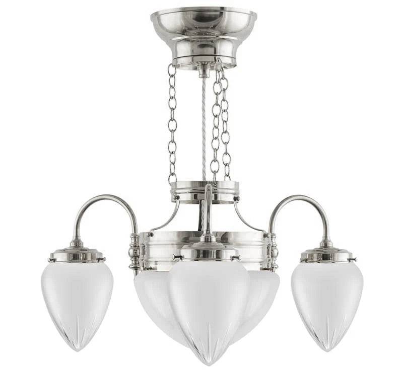 Lysekrone - Trearmet ringkrone nikkel slebet, mat glas