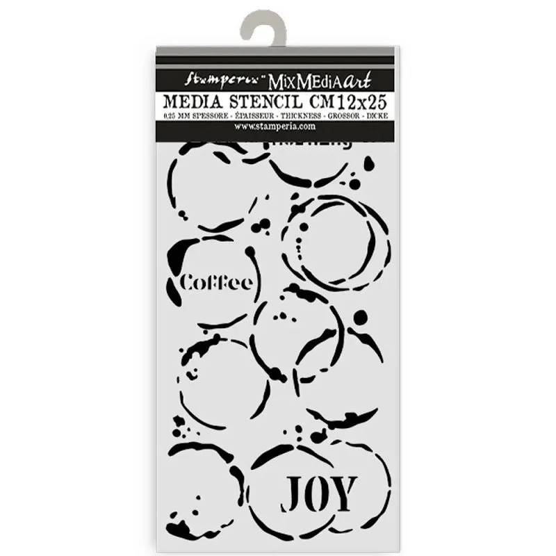Stamperia 12x25cm Thick Stencil - Furry Friends Coffee Prints