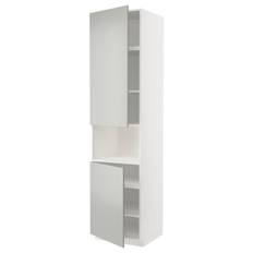 IKEA - METOD højskab til mikroovn med 2 låg/hyld, hvid/Havstorp lysegrå, 60x60x240 cm