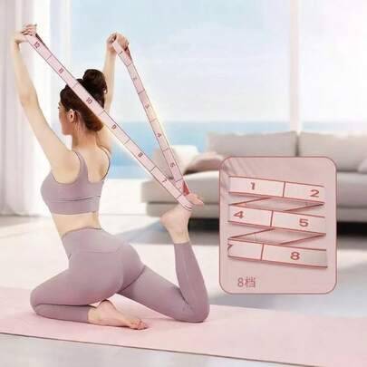 Digitalt träningsband, 8-loopigt stretchband, justerbart fitnessband, lämpligt för yoga, helkroppsträning, formning, stretching och hemmaträning - Rosa (En-Storlek)