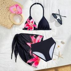Tween Boys Mönstrad Bikini & Pareo/Sarong 2-delars Baddräktsset - Svart (8Y,9Y,10Y,11Y,12Y)
