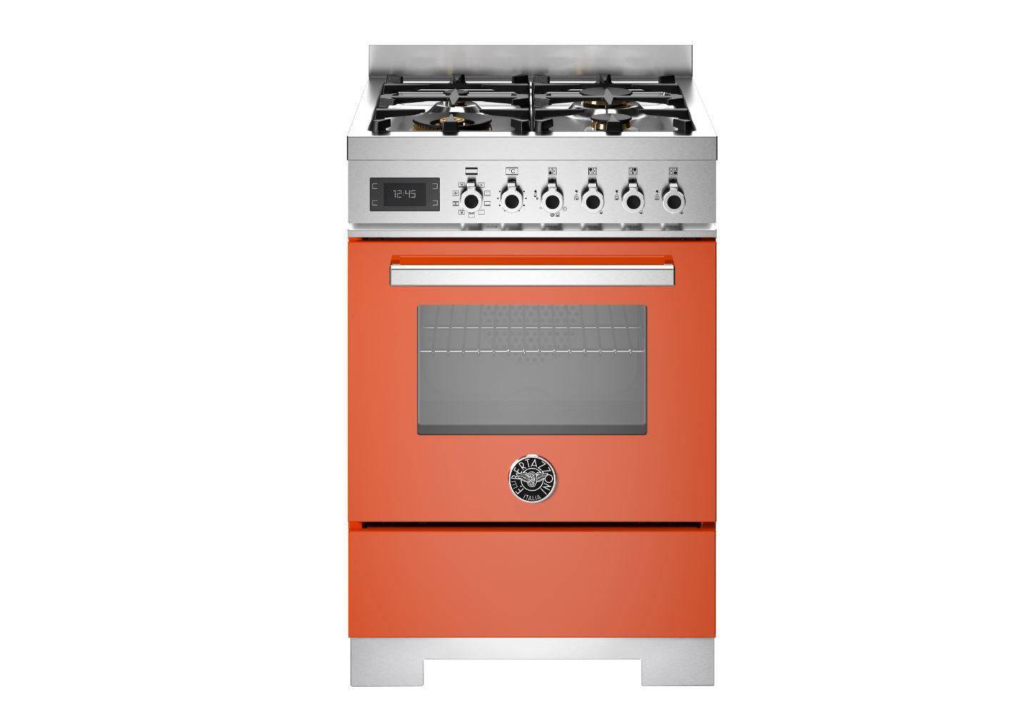 Bertazzoni, Professional-serien, Gaskomfur, 60 cm, 4 gasblus, 1 ovn. Orange.