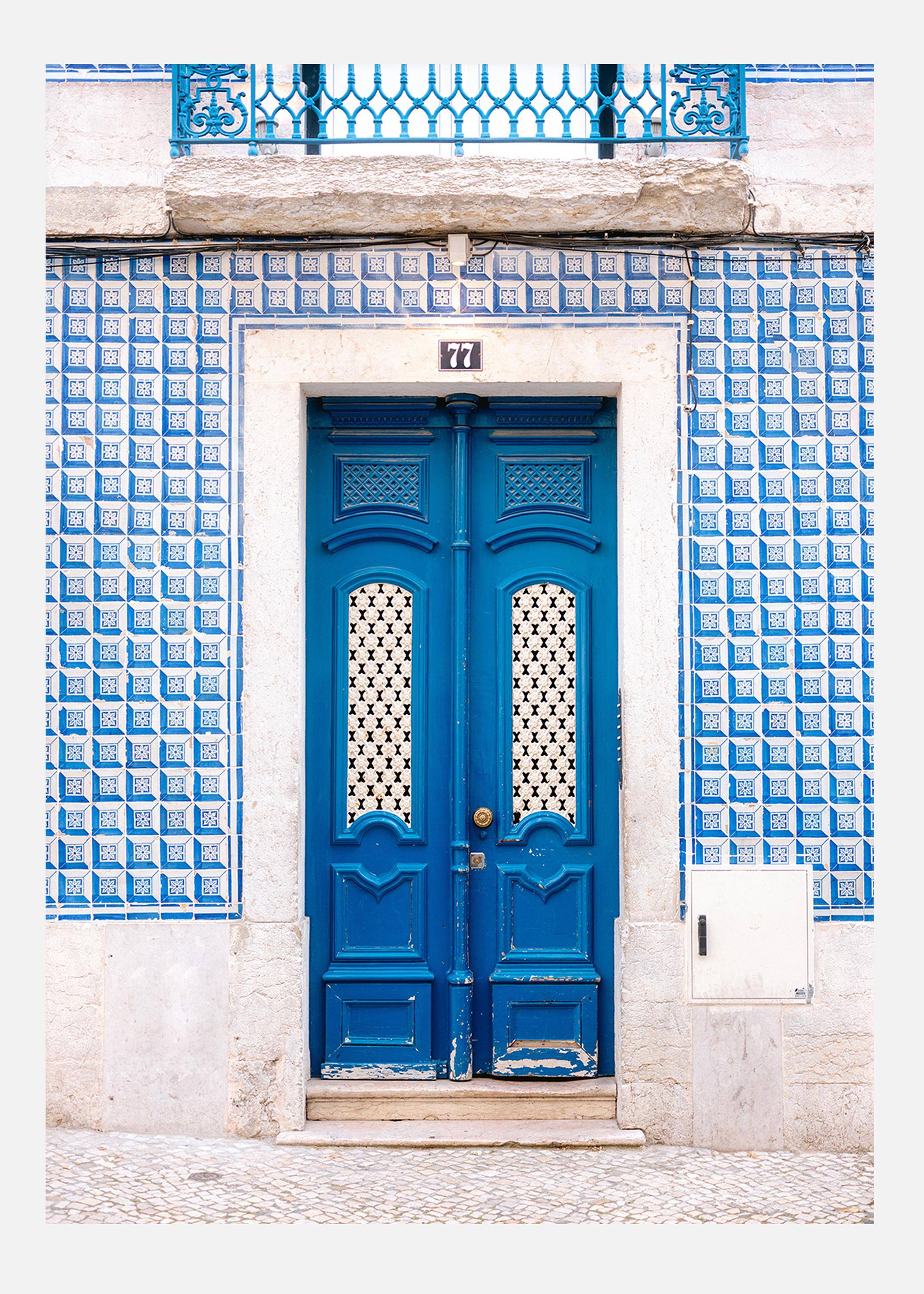 Blue Lisbon Door Canvastavla (50x70 cm)