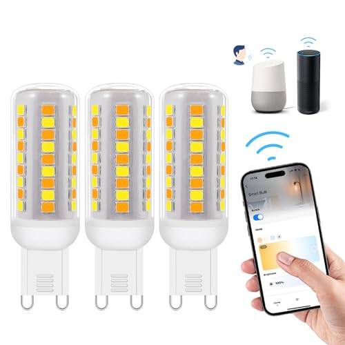 Wi-Fi Smart G9 LED Lampen,Kompatibel mit Alexa /Google Home,AC 230V Stufenlos Dimmbar,2700K-6500K,Helligkeit einstellbar 1%-100%,0.4-4W,40LM-400LM,Timer Funktion G9 Intelligent LED Glühbirne,3er Pack