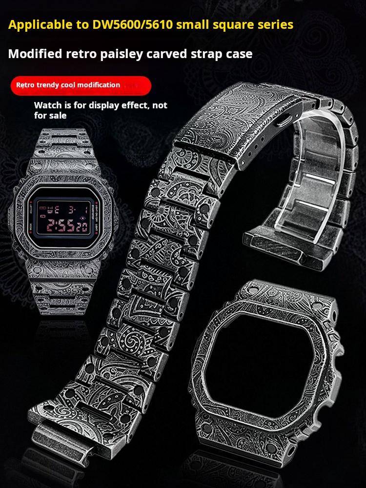 För Casio G-Shock 3299 DW5600 DW-5610 Ram mod-kit GW-M5610 GMW-B5000 modifierat Paisley-mönster rostfritt stål Boett Armband