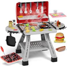 Lekset för barn med grill, leksaksgrill med rök, ljud och ljus, leksaksgrill för barn, låtsaslek med hamburgare
