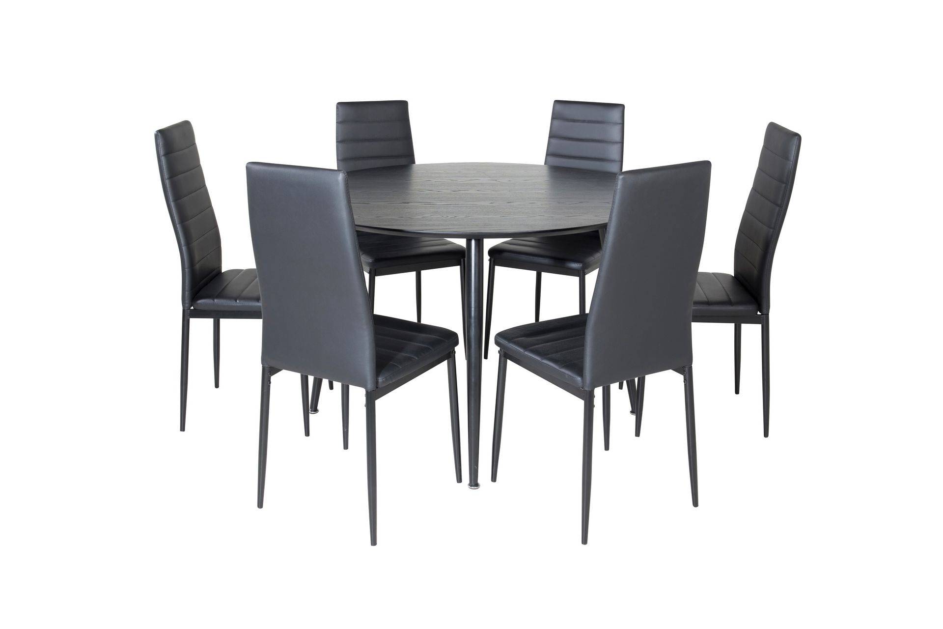 Venture Home Dipp Matgrupp 115 cm Rund med 6 Slim stolar - Svart Matgrupp & matbord med stolar