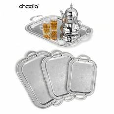 1/3 silvermönstrad bricka med handtag, serveringsbricka, serveringsfat, smyckes- och kosmetikabricka, dekoration för kaffehörn, för sovrum, vardagsrum (L,M,S,Set (S+M+L)))