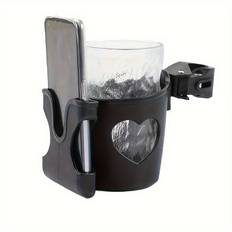 TEMU 1pc Universal Stroller Cup Holder With Phone Stand, Multifunctional Heart-shaped Drink And Water Bottle Holder, Abs, Compact, With For Stroller, Suitable For 14+ Years