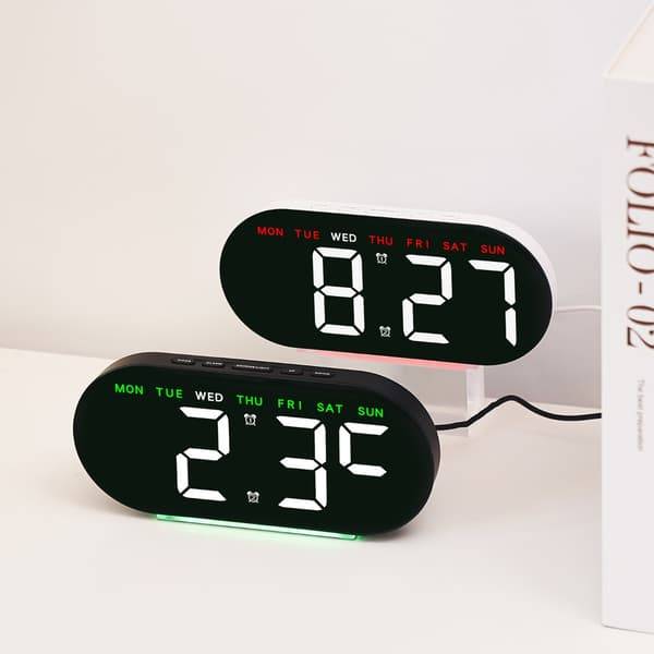 LED digitalt vækkeur med stort display, 24-timers visning, evighedskalender, alarm og natlys til skrivebord og natbord Black/Red