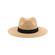 Zylioo XXL stråhatt panama-hattar för stora huvuden stor sommar strand solhatt stort brett brätte UV semester hatt för män kvinnor, Band-Khaki, XL/XXL