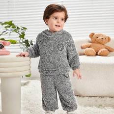 2 st Baby unisex grå All-Match Casual lös huva set, mjuk fleece förtjockad för höst/vinter, inomhus och utomhus (6-9M,9-12M,12-18M,18-24M,2-3Y)