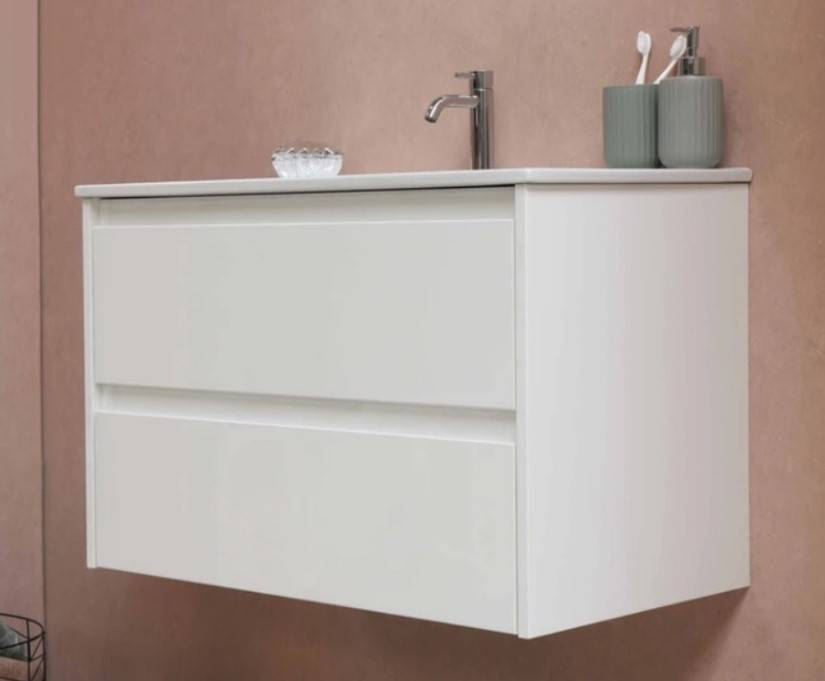 Proline 60 cm - Badmøbel m. skuffer - Inkl. porcelæn vask - Mat Hvid Vask UDEN hanehul