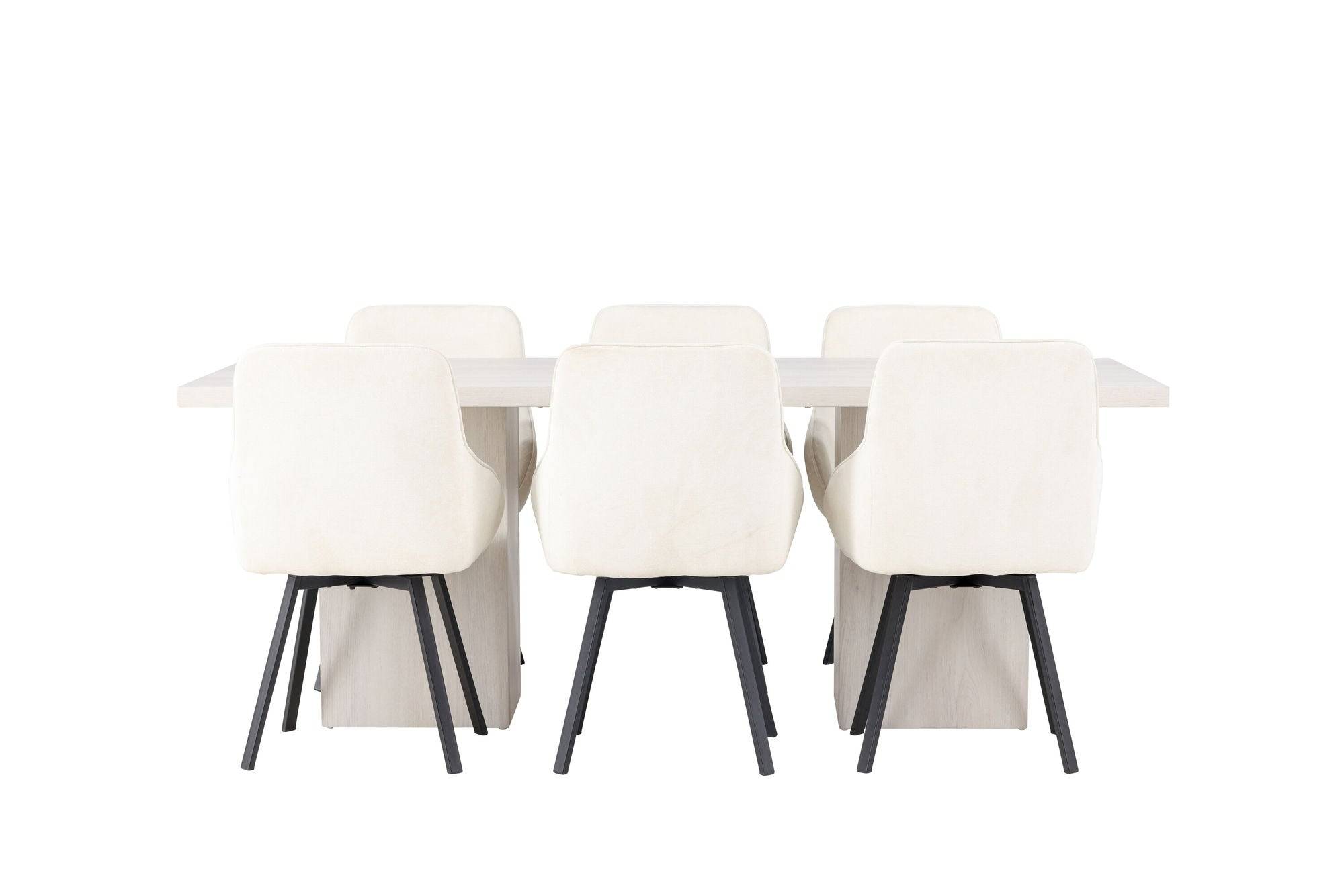 Venture Home Olga spisebord 200*75 - White Wash +Rosie Spisebordsstol - Black / Beige Fabric _6