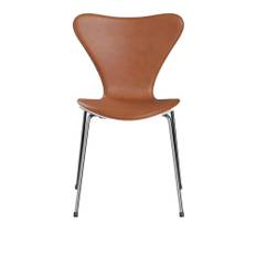 Fritz Hansen - Series 7 stol 3107 forsidepolstret læder stålstel krom Grace Walnut/White - Spisebordsstole - Arne Jacobsen - Brun - Læder/Metal/Træ