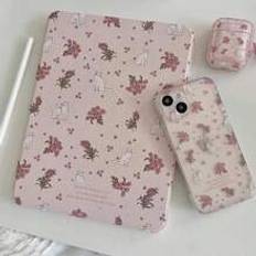 Cute Cartoon Cat & Flower Pattern 360 Degree Rotating Acrylic Backboard Tablet Case With Pen Holder, Anti-Fall, Sleep/Wake Function, Compatible With Huawei IPad