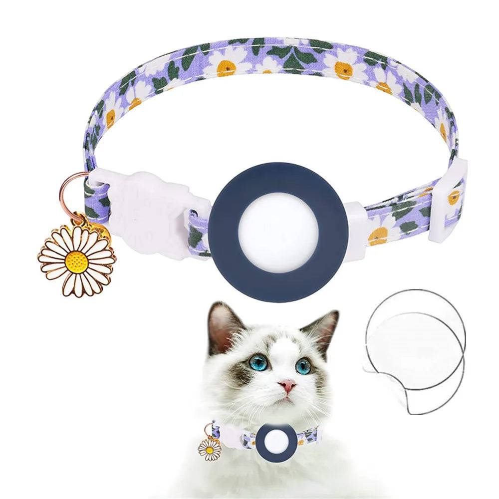 Breakaway Cat Collar with Daisy AirTag Holder & Bell - Blue