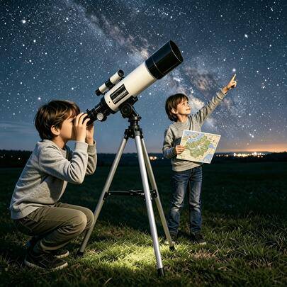 1 st F36050 astronomiskt teleskop med sökarkiv, högupplöst teleskop med hög förstoring för stjärnskådning och månbeskådning, justerbart stativ, vetens - Multifärgad (En-Storlek)