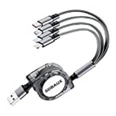 SDBAUX Multi USB Kabel [3A/1M], 4-i-1 Infällbar Universell Multi-USB Laddningskabel med 2iP Micro USB Typ C, för Samsung Galaxy S22 S20 S10 S9 S8, Huawei P30, LG, Moto, Huawei P30, PS4, Kindle, Tablet