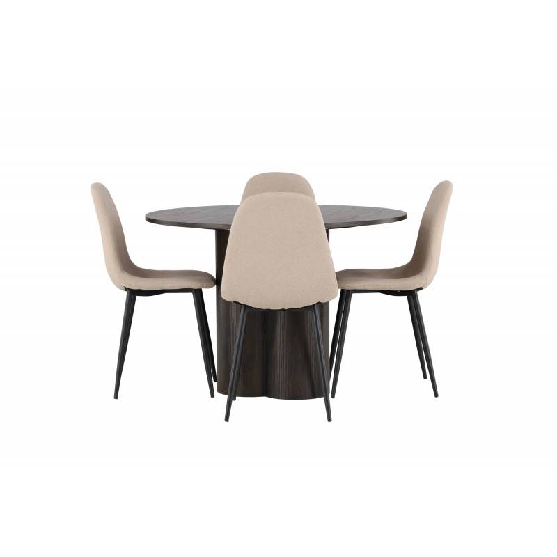 Rundt Spisebordssæt Olivia med stolene Polar - Beige og Mocca