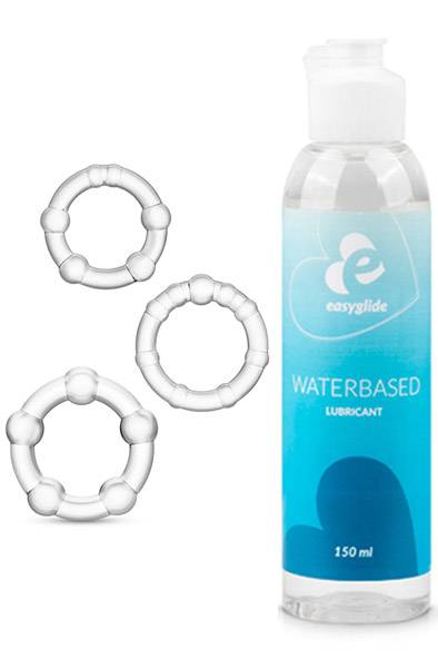 Stay Hard Beaded Cock Rings + Lubricant