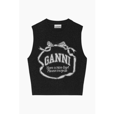 Graphic Wool Mix Bow Vest K2461 - Phantom - GANNI - Sort XS