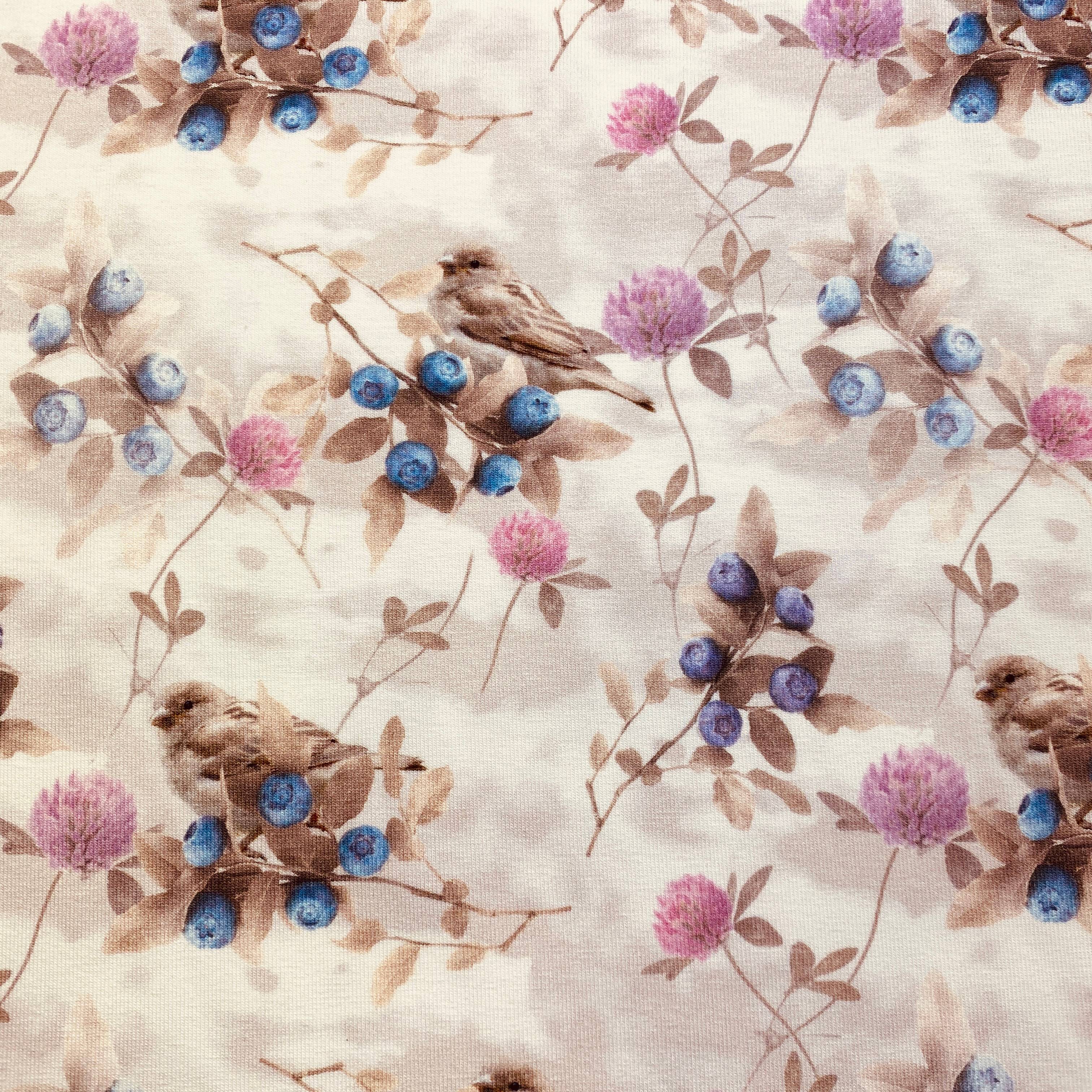 Birds and blueberries - Trikåtyg