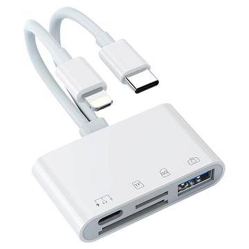 Höghastighets 4-i-2 USB-C & Lightning till SD/TF-kortläsare, USB-C, USB OTG kameraadapter (Öppen Box - God)