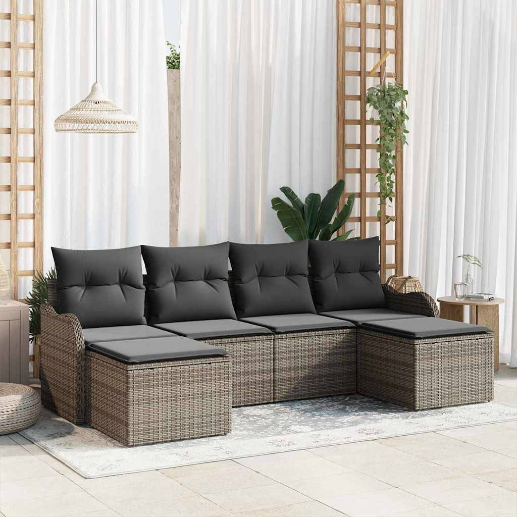 vidaXL Havesofa Sæt 6 stk. Grå polyrattan