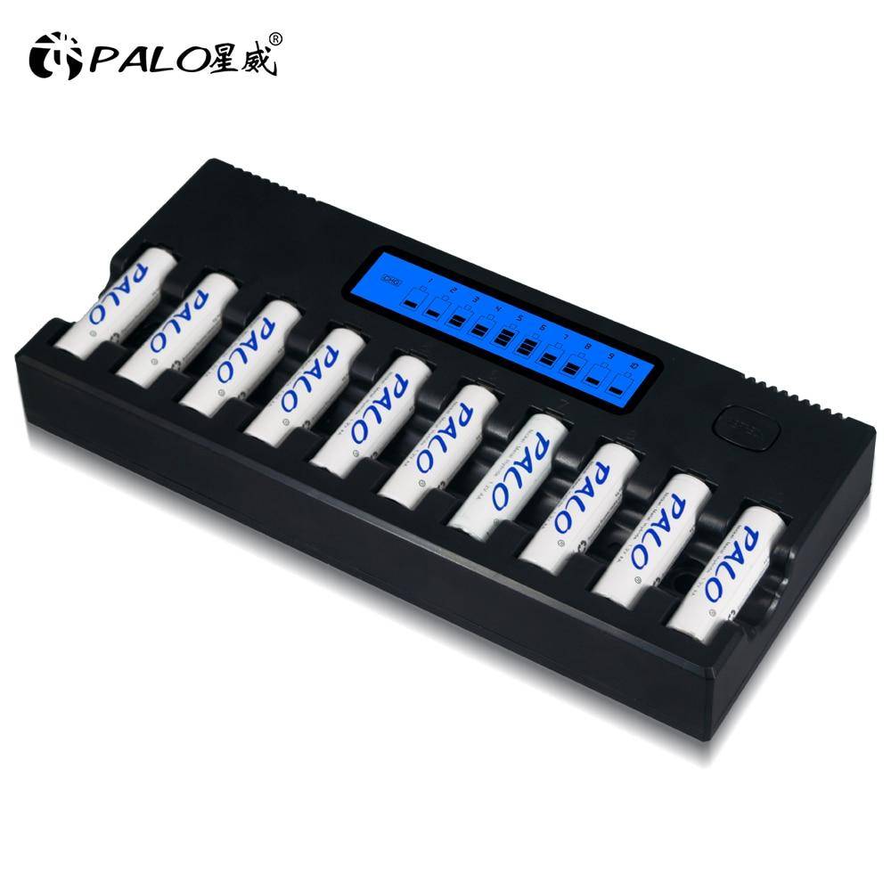 Ny PALO 10 platser Snabb Smart Intelligent Laddare AA Batteriladdare för 1,2V AA NiMH NiCD uppladdningsbart batteri