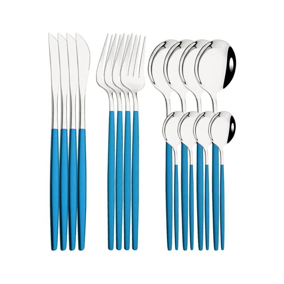16Pcs Silver Dinnerware Stainless Steel Cutlery Set Knife Tea Spoon Dinner Flatware Set Kitchen SilverwareTableware