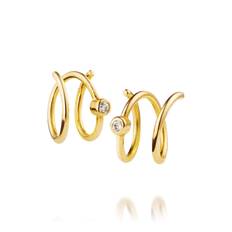 Spiral 18K Gold Hoops w. Diamonds