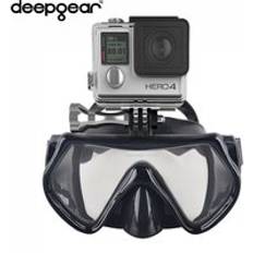 Deepgear gopro kamera dykmask härdat glas dykmask svart silikon snorkelmask för vuxen topp dykning snorkelutrustning