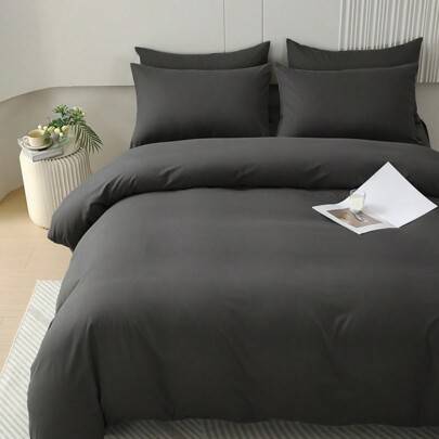 2/3-delat sängklädesset med påslakan, enfärgat hudvänligt påslakan, passar för Twin/Full/Queen/King/California King-säng, sovrum, gästrum och studentr - Mörkgrå (Multi-size)