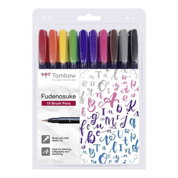 Tombow Brush pen Fudenosuke Hård - 10 pennor