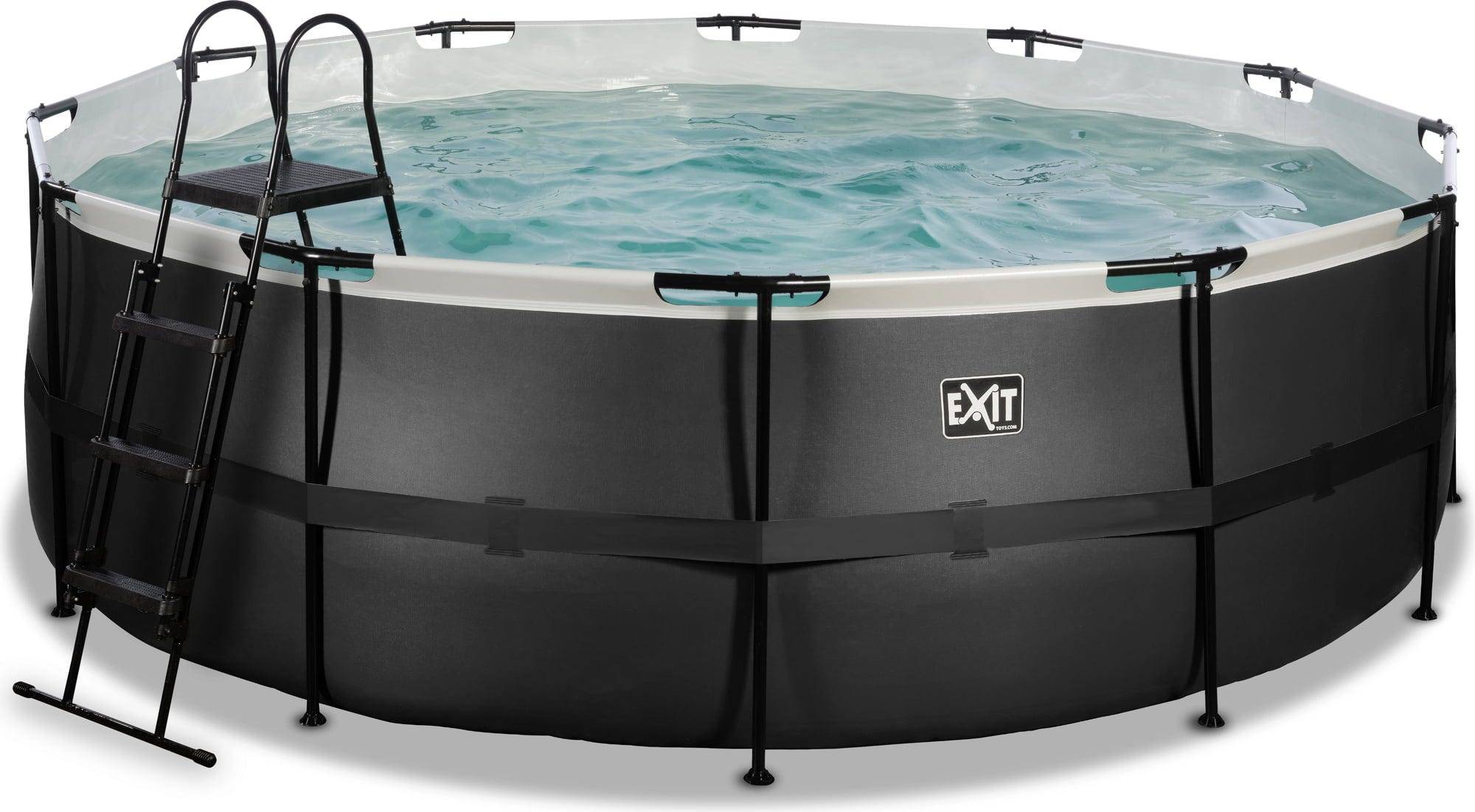 Frame Pool Ø 427 x 122 cm - Black Leather Style, 1 st. med Filterpatronpump, Stege, Reparationssats för linern