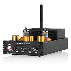 Douk Audio X1 Röhrenverstärker, HiFi Bluetooth 5.0 Verstärker, GE5654 Valve Stereo Audio Amplifier, MM Phonoverstärker, 160Wx2 TDA7498E Chip, Treble & Bass Control Knob