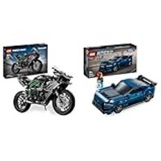 LEGO Technic Kawasaki Ninja H2R Motorrad, Geschenk für Kinder & Erwachsene & Speed Champions Ford Mustang Dark Horse Sportwagen