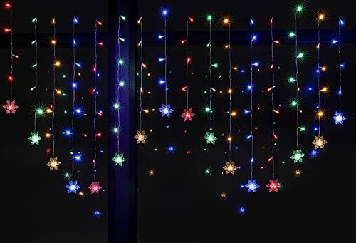BLOOMWIN Julfönsterlampor 2 m x 1 m 104 LED-lampor gardin ljusslinga juldekoration för inomhusfest sovrum Snöflingor – flerfärgad
