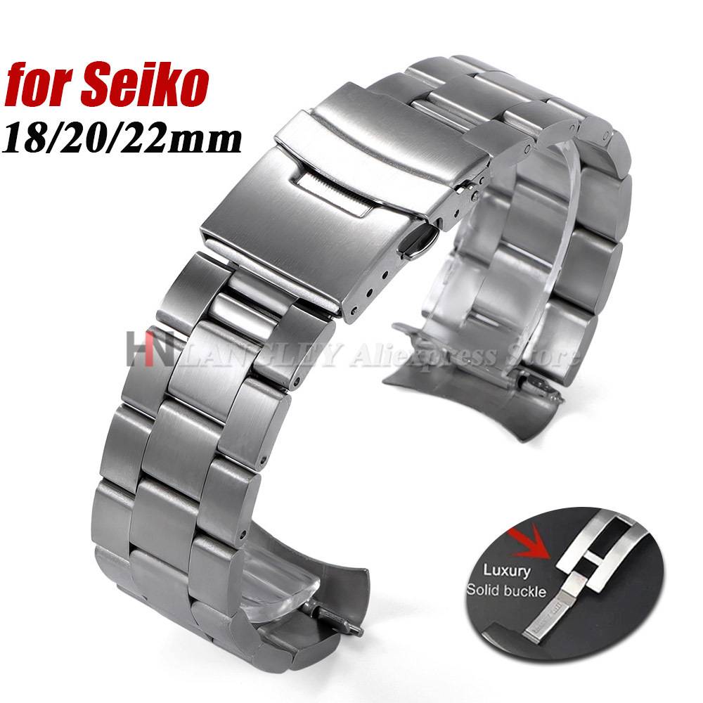Solid Stainless Steel Band for Seiko Skx007/009 for Oyster Curved End Folding Buckle Bracelet 18mm 20mm 22mm Men's Sports Straps