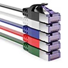 deleyCON 5x 0,25m Platt CAT7 Nätverkskabel (CAT 7 med 10 Gbit/s) Gigabit LAN - RJ45 Ethernet Kort Patchkabel Platt - för Internet Switch Router Modem Patchpanel - Färgad